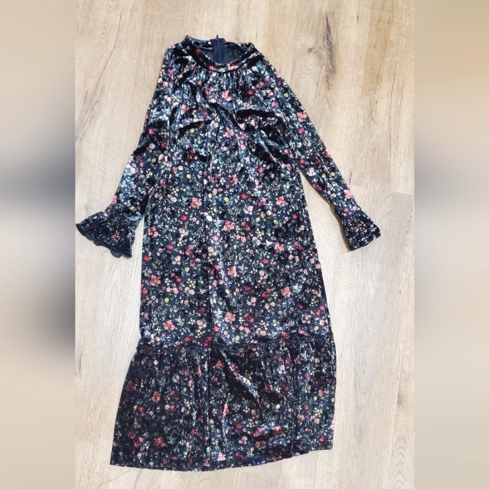 Girls floral velvet maxi dress